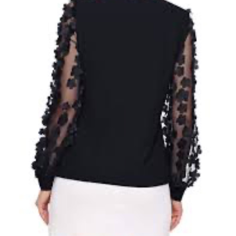 Black Mesh Sleeve Blouse, Grace and Emma, NWT, Med